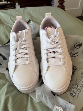 White Women's PUMA Platform Lace-Up Sneakers